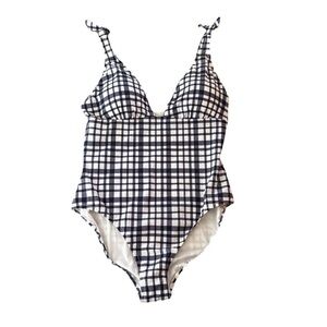 J. Crew Black and White Checkered One Piece Swimsuit